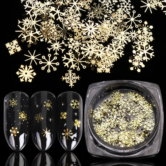 Gold Nail Glitter Sequins Snow Flakes Decorations for Nail Arts