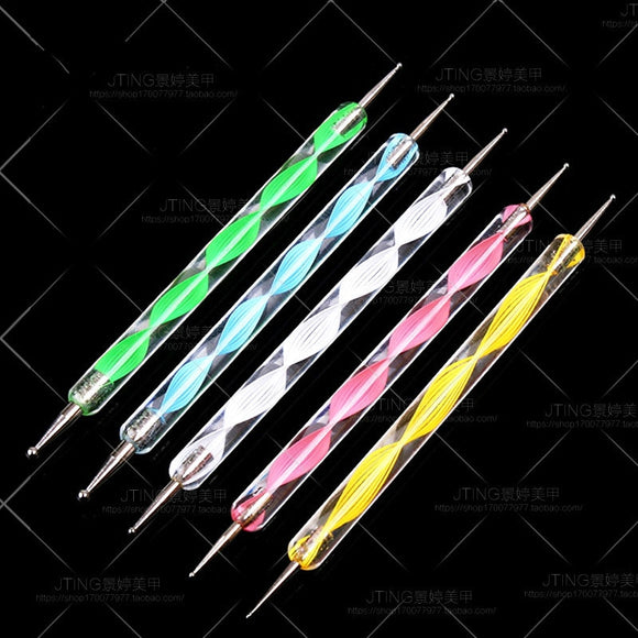 Professional Nail Art Tool 2 Ways Swirl Marbleizing Steel Dotting Pen Nail Tool