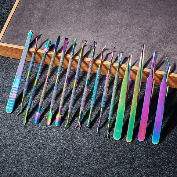 Rainbow Stainless Steel Nail Art Double Sided Cuticle Finger Dead Skin Cut Nail Art Tools